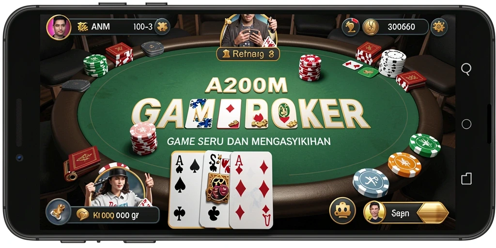 Tangkapan layar utama A200M menampilkan aksi seru dalam permainan Poker.