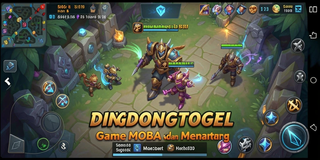 Tampilan gameplay seru dalam DINGDONGTOGEL yang menampilkan pertarungan MOBA.