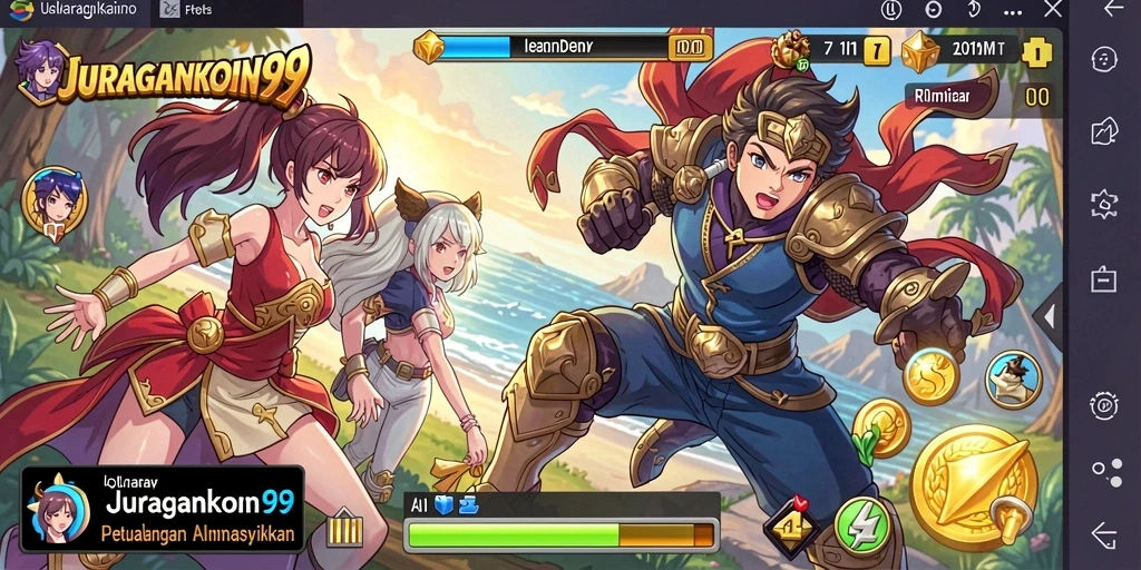 Tampilan gameplay seru di JURAGANKOIN99 yang penuh karakter anime.