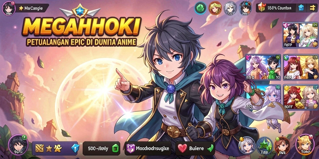 Tangkapan layar gameplay MEGAHOKI dengan aksi dinamis karakter Anime.