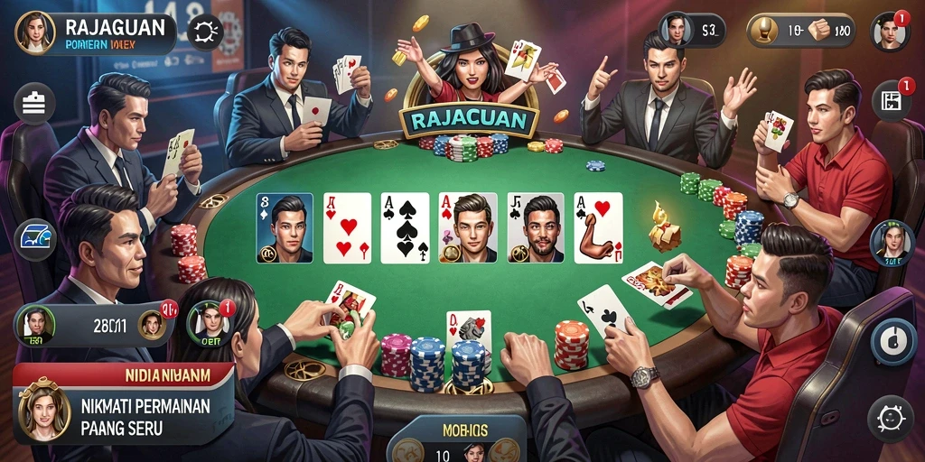 Tampilan gameplay Poker yang menegangkan di RAJACUAN.