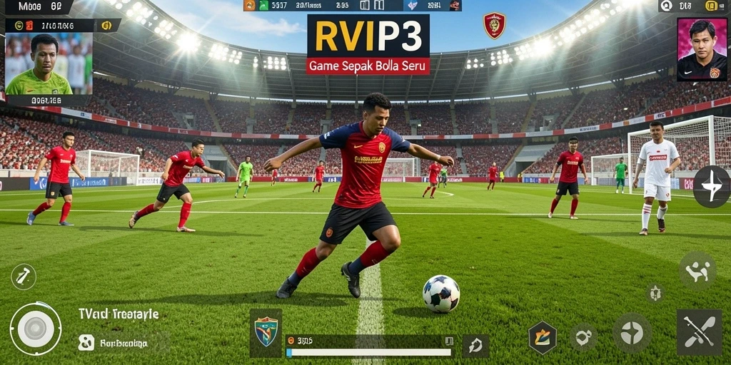 Tampilan gameplay RVIP3 yang mengesankan di lapangan sepak bola.