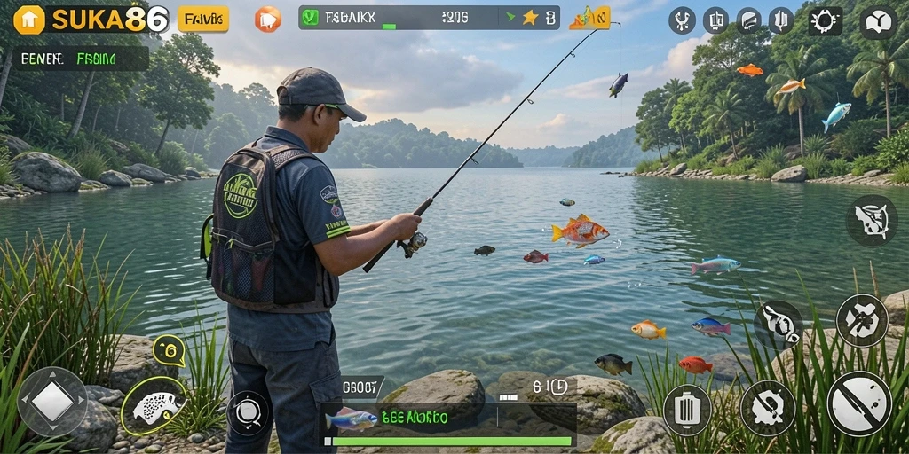 Screenshot menunjukkan gameplay memancing yang seru dan menantang di SUKA86.
