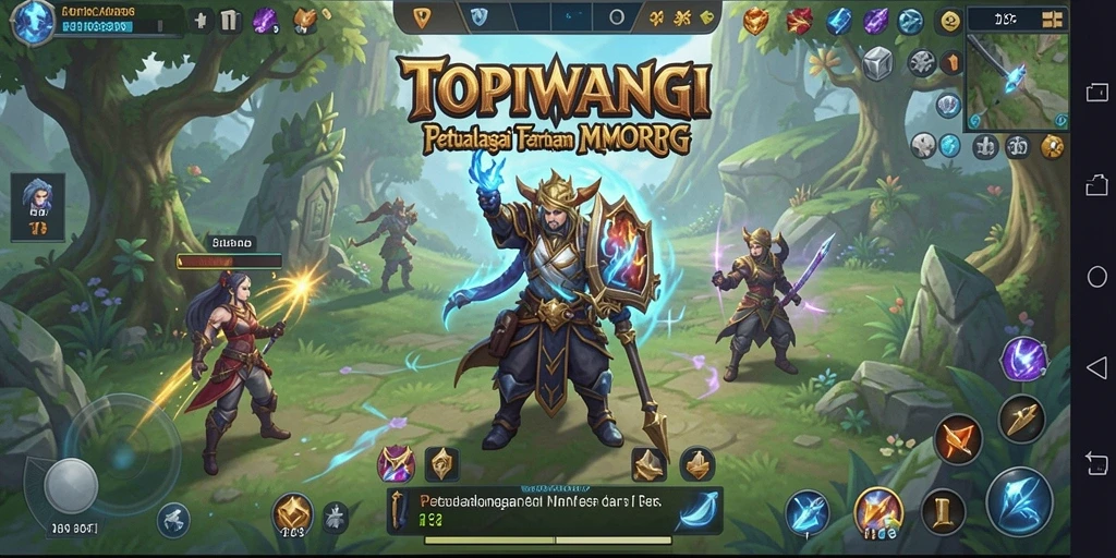 Tangkapan layar gameplay TOPIWANGI menampilkan pertempuran seru di dunia fantasi.